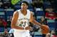 NEW ORLEANS, LA - OCTOBER 16: Anthony Davis #23 of the New Orleans Pelicans drives against the Oklahoma City Thunder during an NBA game on October 16, 2014 at the Smoothie King Center in New Orleans, Louisiana. NOTE TO USER: User expressly acknowledges an