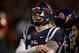 OXFORD, MS - NOVEMBER 01: Quarterback Bo Wallace #14 of the Mississippi Rebels looks on from the bench against the Auburn Tigers at Vaught-Hemingway Stadium on November 1, 2014 in Oxford, Mississippi. Auburn defeated Mississippi 35-31. (Photo by Doug Pe