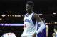 Nov 21, 2014; Philadelphia, PA, USA; Philadelphia 76ers forward Nerlens Noel (4) reacts to a foul call during the first quarter of the game against the Phoenix Suns at the Wells Fargo Center. Mandatory Credit: John Geliebter-USA TODAY Sports