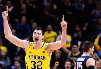 NEW YORK, NY - NOVEMBER 25:  Ricky Doyle #32 of the Michigan Wolverines celebrates a basket in the second half during a game against the Villanova Wildcats in the Progressive Legends Classic at the Barclays Center on November 25, 2014 in the Brooklyn boro