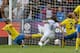 HARTLEPOOL, ENGLAND - AUGUST 3: Karen Carney (C) of England shoots to score during the Women's International Friendly match between England and Sweden at Victoria Park on August 3, 2014 in Hartlepool, England. (Photo by Nigel Roddis/Getty Images)