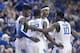 Jan 12, 2013; Lexington, KY, USA; Kentucky Wildcats forward Nerlens Noel (3) and forward Alex Poythress (22) and forward Willie Cauley-Stein (15) and guard Archie Goodwin (10) huddle before the game against the Texas A&M Aggies at Rupp Arena. Texas A&M be