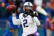 LAWRENCE, KS - NOVEMBER 15: Trevone Boykin #2 of the TCU Horned Frogs drops back for a pass against the Kansas Jayhawks in first quarter at Memorial Stadium on November 15, 2014 in Lawrence, Kansas. (Photo by Ed Zurga/Getty Images)
