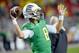 SANTA CLARA, CA - DECEMBER 05: Marcus Mariota #8 of the Oregon Ducks warms up during pregame warmups prior to playing the Arizona Wildcats in the Pac-12 Championship game at Levi's Stadium on December 5, 2014 in Santa Clara, California. (Photo by Thearo