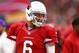 Dec 7, 2014; Glendale, AZ, USA; Arizona Cardinals quarterback Logan Thomas on the sidelines in the first quarter against the Kansas City Chiefs at University of Phoenix Stadium. Mandatory Credit: Mark J. Rebilas-USA TODAY Sports