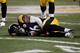 PITTSBURGH, PA - DECEMBER 28: Le'Veon Bell #26 of the Pittsburgh Steelers is injured after being hit by Reggie Nelson #20 of the Cincinnati Bengals during the third quarter at Heinz Field on December 28, 2014 in Pittsburgh, Pennsylvania. (Photo by Grego