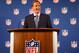 NEW YORK, NY - SEPTEMBER 19: NFL Commissioner Roger Goodell talks during a press conference at the Hilton Hotel on September 19, 2014 in New York City. Goodell spoke about the NFL's failure to address domestic violence, sexual assault and drug abuse in t