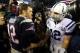 FOXBORO, MA - JANUARY 11: (L-R) Tom Brady #12 of the New England Patriots shakes hands with Andrew Luck #12 of the Indianapolis Colts after their AFC Divisional Playoff game at Gillette Stadium on January 11, 2014 in Foxboro, Massachusetts. The New Engla