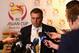 SYDNEY, AUSTRALIA - OCTOBER 01: Ange Postecoglou, Head Coach Socceroos, speaks during a media opportunity to mark the 100 day countdown until the beginning of the 2015 Asian Cup, at Hilton Hotel on October 1, 2014 in Sydney, Australia. (Photo by Ryan Pi