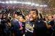 ARLINGTON, TX - JANUARY 12: Running back Ezekiel Elliott #15 of the Ohio State Buckeyes celebrates after defeating the Oregon Ducks 42 to 20 in the College Football Playoff National Championship Game at AT&T Stadium on January 12, 2015 in Arlington, Texa