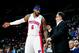AUBURN HILLS, MI - NOVEMBER 26: Josh Smith #6 and Stan Van Gundy of the Detroit Pistons speak during a game against the Los Angeles Clippers on November 26, 2014 at The Palace of Auburn Hills in Auburn Hills, Michigan. NOTE TO USER: User expressly acknowl