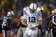 FOXBORO, MA - JANUARY 18: Andrew Luck #12 of the Indianapolis Colts reacts in the fourth quarter against the New England Patriots in the 2015 AFC Championship Game at Gillette Stadium on January 18, 2015 in Foxboro, Massachusetts. (Photo by Maddie Meyer