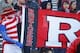 Nov 15, 2014; Piscataway, NJ, USA; A Rutgers Scarlet Knights fans holds a flag prior to the Knights' game against the Indiana Hoosiers at High Points Solutions Stadium. Mandatory Credit: Jim O'Connor-USA TODAY Sports