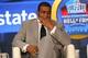 Feb 2, 2013; New Orleans, LA, USA; NFL former player Cris Carter reacts after being selected to the pro football hall of fame during a NFL Network presentation at the New Orleans Convention Center. Mandatory Credit: Robert Deutsch-USA TODAY Sports