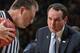 An unfortunate ref feeling Coach K's wrath.