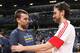 MEMPHIS, TN - DECEMBER 19: Marc Gasol #33 of the Memphis Grizzlies speaks with his brother Pau Gasol #16 of the Chicago Bulls on December 19, 2014 at the FedExForum in Memphis, Tennessee. NOTE TO USER: User expressly acknowledges and agrees that, by dow