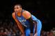 NEW YORK, NY - JANUARY 28: Russell Westbrook #0 of the Oklahoma City Thunder during the game against the New York Knicks on January 28, 2015 at Madison Square Garden in New York City, New York. NOTE TO USER: User expressly acknowledges and agrees that,