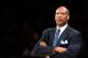 LOS ANGELES, CA - JANUARY 25: Byron Scott of the Los Angeles Lakers watches his team against the Houston Rockets at Staples Center on January 25, 2015 in Los Angeles, California. NOTE TO USER: User expressly acknowledges and agrees that, by downloading