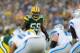 Dec 28, 2014; Green Bay, WI, USA; Green Bay Packers linebacker Sam Barrington (58) during the game against the Detroit Lions at Lambeau Field. Green Bay won 30-20. Mandatory Credit: Jeff Hanisch-USA TODAY Sports