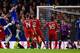 LONDON, ENGLAND - JANUARY 27: Branislav Ivanovic of Chelsea heads in their first goal in extra time during the Capital One Cup Semi-Final second leg between Chelsea and Liverpool at Stamford Bridge on January 27, 2015 in London, England. (Photo by Mike