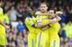 LIVERPOOL, ENGLAND - AUGUST 30: Branislav Ivanovic of Chelsea celebrates scoring his team's second goal with team mates during the Barclays Premier League match between Everton and Chelsea at Goodison Park on August 30, 2014 in Liverpool, England. (Phot