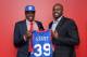 PHILADELPHIA, PA - JUNE 28: Jerami Grant #39 of the Philadelphia 76ers poses for a photo with his father, former NBA player Harvey Grant, after being drafted by the Philadelphia 76ers at the Wells Fargo Center on June 28, 2014 in the Philadelphia, Pennsy