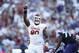 Oct 4, 2014; Fort Worth, TX, USA; Oklahoma Sooners defensive tackle Jordan Phillips (80) celebrates a turnover against the TCU Horned Frogs at Amon G. Carter Stadium. Mandatory Credit: Matthew Emmons-USA TODAY Sports