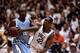 27 Jan 1999: Elton Brand #42 of the Duke Blue Devils tries to guard Brendan Haywood #00 of the North Carolina Tar Heels at the Cameron Indoor Stadium in Durham, North Carolina. The Blue Devils defeated the Tar Heels 89-77.