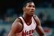 PORTLAND, OR - 1986: Jerome Kersey #25 of the Portland Trail Blazers shoots during a game played in 1986 at the Veterans Memorial Coliseum in Portland, Oregon. NOTE TO USER: User expressly acknowledges and agrees that, by downloading and or using this pho