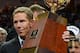 LAS VEGAS, NV - MARCH 11: Head coach Mark Few of the Gonzaga Bulldogs holds the trophy after winning the championship game of the West Coast Conference Basketball tournament 75-64 over the Brigham Young Cougars at the Orleans Arena on March 11, 2014 in L