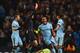 MANCHESTER, ENGLAND - FEBRUARY 24: Vincent Kompany of Manchester City appeals as Referee Dr. Felix Brych shows Gael Clichy of Manchester City a red card during the UEFA Champions League Round of 16 match between Manchester City and Barcelona at Etihad S