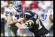 4 Oct 1992: Defensive lineman Joe Nash of the Seattle Seahawks (left) and San Diego Chargers offensive lineman Eric Moten tangle up during a game at Jack Murphy Stadium in San Diego, California. The Chargers won the game, 17-6.