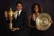 LONDON - JULY 5: (EDITORS NOTE: THIS IMAGE IS A COMPOSITE OF TWO SEPERATE PORTRAITS) In this handout image provided by the AELTC, Roger Federer of Switzerland, the Mens Singles Champion 2009 and Serena Williams of the United States, the Ladies Singles C