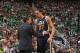 SALT LAKE CITY, UT - JANUARY 24: Head coach Quin Snyder and Rudy Gobert #27 of the Utah Jazz talk during the game against the Brooklyn Nets on January 24, 2015 at EnergySolutions Arena in Salt Lake City, Utah. NOTE TO USER: User expressly acknowledges an