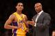 LOS ANGELES, CA - DECEMBER 23: Head coach Byron Scott and Jordan Clarkson #6 of the Los Angeles Lakers talk during the game with the Golden State Warriors at Staples Center on December 23, 2014 in Los Angeles, California. The Lakers won 115-105. NOTE T