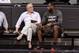 SAN ANTONIO, TX JUNE 6: Miami Heat owner Micky Arison, President Pat Riley and LeBron James speak during practice as part of the 2014 NBA Finals on June 6, 2014 at the Spurs Practice Facility in San Antonio, Texas. NOTE TO USER: User expressly acknowledge