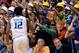 DURHAM, NC - FEBRUARY 07: Justise Winslow #12 of the Duke Blue Devils reacts after making a three-point basket during their game against the Notre Dame Fighting Irish at Cameron Indoor Stadium on February 7, 2015 in Durham, North Carolina. (Photo by Gra