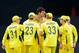 HOBART, AUSTRALIA - MARCH 14: Mitchell Starc of Australia celebrates after taking the wicket of Calum MacLeod of Scotland during the 2015 Cricket World Cup match between Australia and Scotland at Bellerive Oval on March 14, 2015 in Hobart, Australia. (P