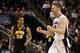 SEATTLE, WA - MARCH 22: Domantas Sabonis #11 of the Gonzaga Bulldogs celebrates against the Iowa Hawkeyes in the second half of the game during the third round of the 2015 NCAA Men's Basketball Tournament at KeyArena on March 22, 2015 in Seattle, Washing