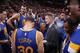 PORTLAND, OR - NOVEMBER 2: Steve Kerr of the Golden State Warriors talks with his team during the game against the Portland Trail Blazers on November 2, 2014 at the Moda Center Arena in Portland, Oregon. NOTE TO USER: User expressly acknowledges and agre
