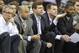 Mar 3, 2015; Cleveland, OH, USA; Boston Celtics head coach Brad Stevens (center) reacts in the fourth quarter against the Cleveland Cavaliers at Quicken Loans Arena. Mandatory Credit: David Richard-USA TODAY Sports