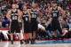 LOS ANGELES, CA - NOVEMBER 10: Manu Ginobili #20, Tony Parker #9, Boris Diaw #33 and Tim Duncan #21 of the San Antonio Spurs during the game on November 10, 2014 at STAPLES CENTER in Los Angeles, California. NOTE TO USER: User expressly acknowledges and a