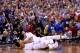 INDIANAPOLIS, IN - APRIL 06: Jahlil Okafor #15 and Tyus Jones #5 of the Duke Blue Devils celebrate after defeating the Wisconsin Badgers during the NCAA Men's Final Four National Championship at Lucas Oil Stadium on April 6, 2015 in Indianapolis, Indiana
