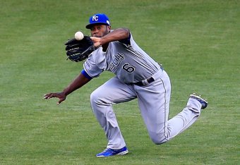 SAN FRANCISCO, CA - OCTOBER 24:  Lorenzo Cain #6 of the Kansas City Royals makes a catch in centerfield for the third out in the first inning against the San Francisco Giants during Game Three of the 2014 World Series at AT&T Park on October 24, 2014 in S