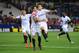 SEVILLE, SPAIN - APRIL 16: Denis Suarez of Sevilla (17) celebrates with Grzegorz Krychowiak (4) as he scores their second goal during the UEFA Europa League Quarter Final first leg match between FC Sevilla and FC Zenit at Estadio Ramon Sanchez Pizjuan on