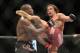 Dec 6, 2014; Las Vegas, NV, USA; Eddie Gordon (red) and Josh Samman (blue) during UFC 181 at Madalay Bay Events Center. Samman won via second round KO. Mandatory Credit: Joe Camporeale-USA TODAY Sports