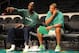 LOS ANGELES, CA - JUNE 11: (L-R) Kevin Garnett and head coach Doc Rivers of the Boston Celtics talk on the bench during Media Availability prior to Game Four of the 2008 NBA Finals against the Los Angeles Lakers at Staples Center on June 11, 2008 in Los