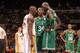 LOS ANGELES - DECEMBER 25: Kobe Bryant #24 of the Los Angeles Lakers gets into an argument with Paul Pierce #34 and Kevin Garnett #5 of the Boston Celtics during their game at Staples Center on December 25, 2008 in Los Angeles, California. NOTE TO USER:
