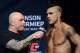 May 22, 2015; Las Vegas, NV, USA; Vitor Belfort (R) talks with commentator Joe Rogan (L) after weighing in for his middleweight championship bout against Chris Weidman (not pictured) at MGM Grand Ballroom. Mandatory Credit: Joe Camporeale-USA TODAY Sports