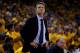 OAKLAND, CA - JUNE 04: Head Coach Steve Kerr of the Golden State Warriors looks on in the first quarter against the Cleveland Cavaliers during Game One of the 2015 NBA Finals at ORACLE Arena on June 4, 2015 in Oakland, California. NOTE TO USER: User expr